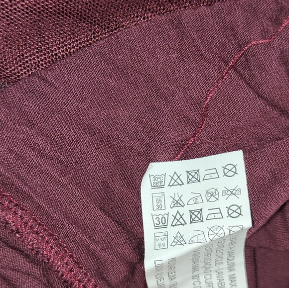 Zara Burgundy Red Top Size M Medium UK 14 16 Sheer Longline Mesh Side Slits - Picture 7 of 8